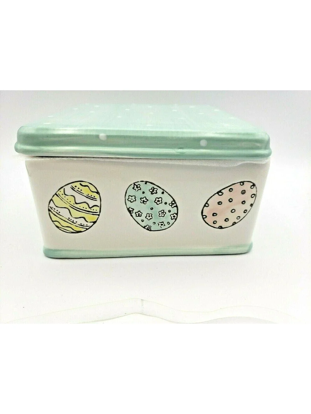 Square Ceramic Canister Box Colorful Eggs Polka Dots Potter's Studio Spring